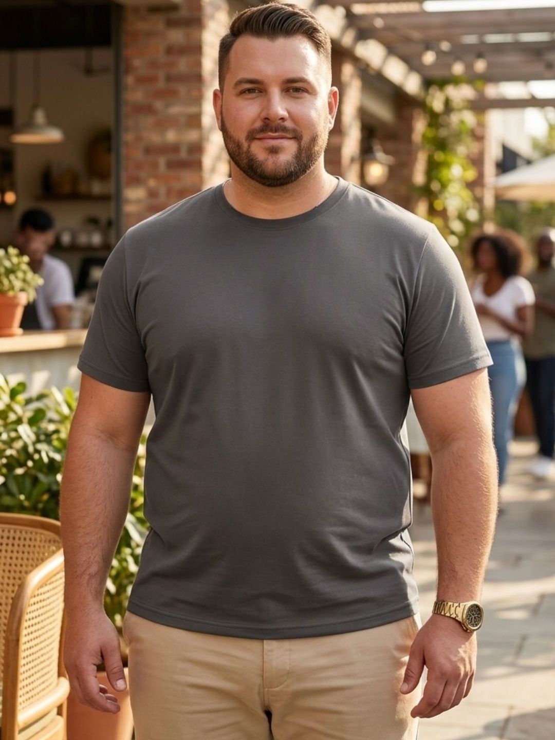 Sztori Rigo Men Plus Size Dark Grey Solid Round Neck Regular Fit Cotton T-shirt