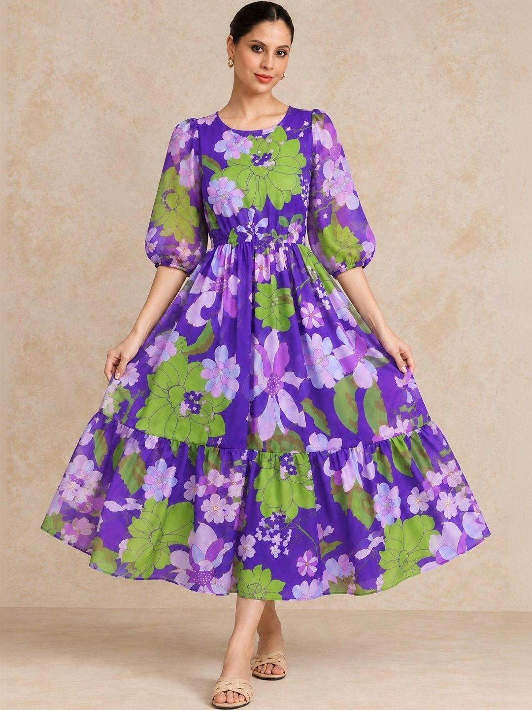 HERE&NOW Women Purple Printed Dress