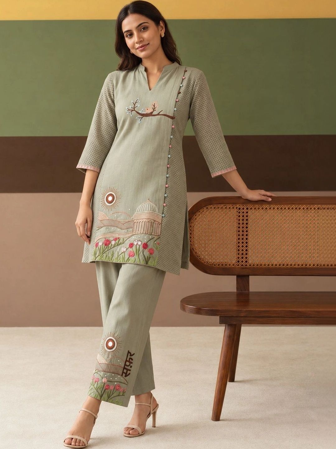 SOURAGYA Women Embroidered Kurta with Palazzos
