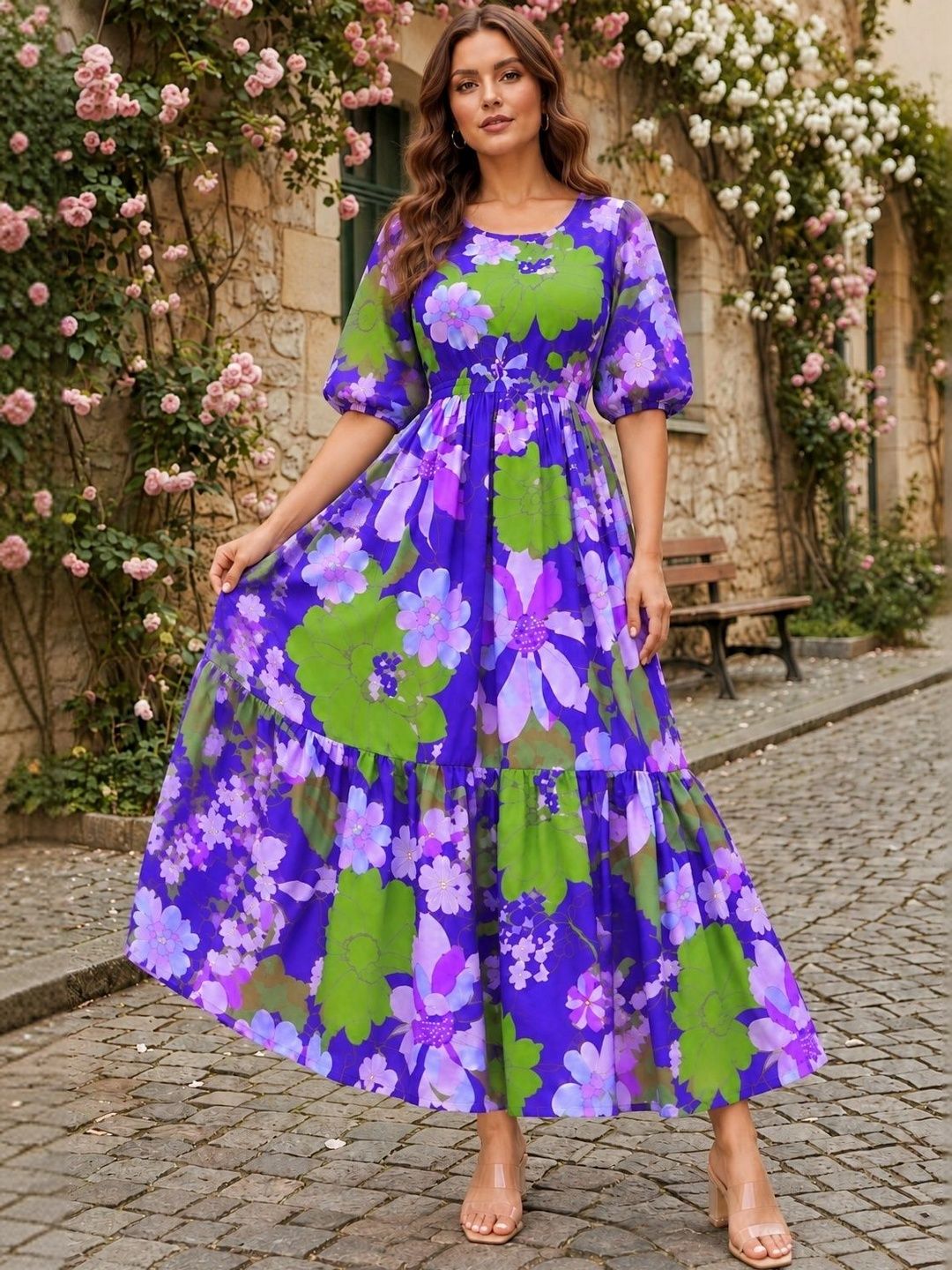 Moda Rapido Women Purple Printed Dress
