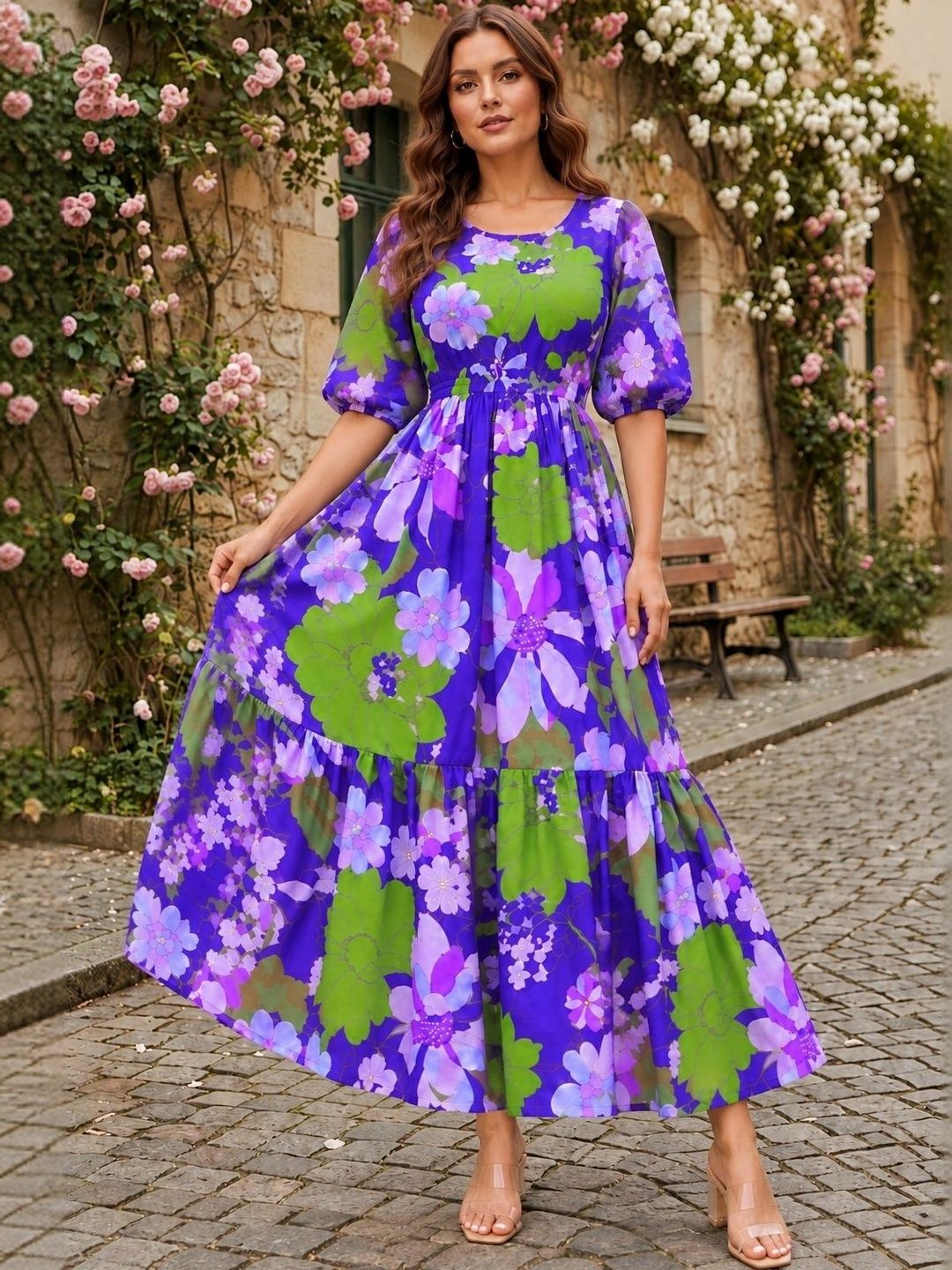 Umoly Women Purple Printed Dress