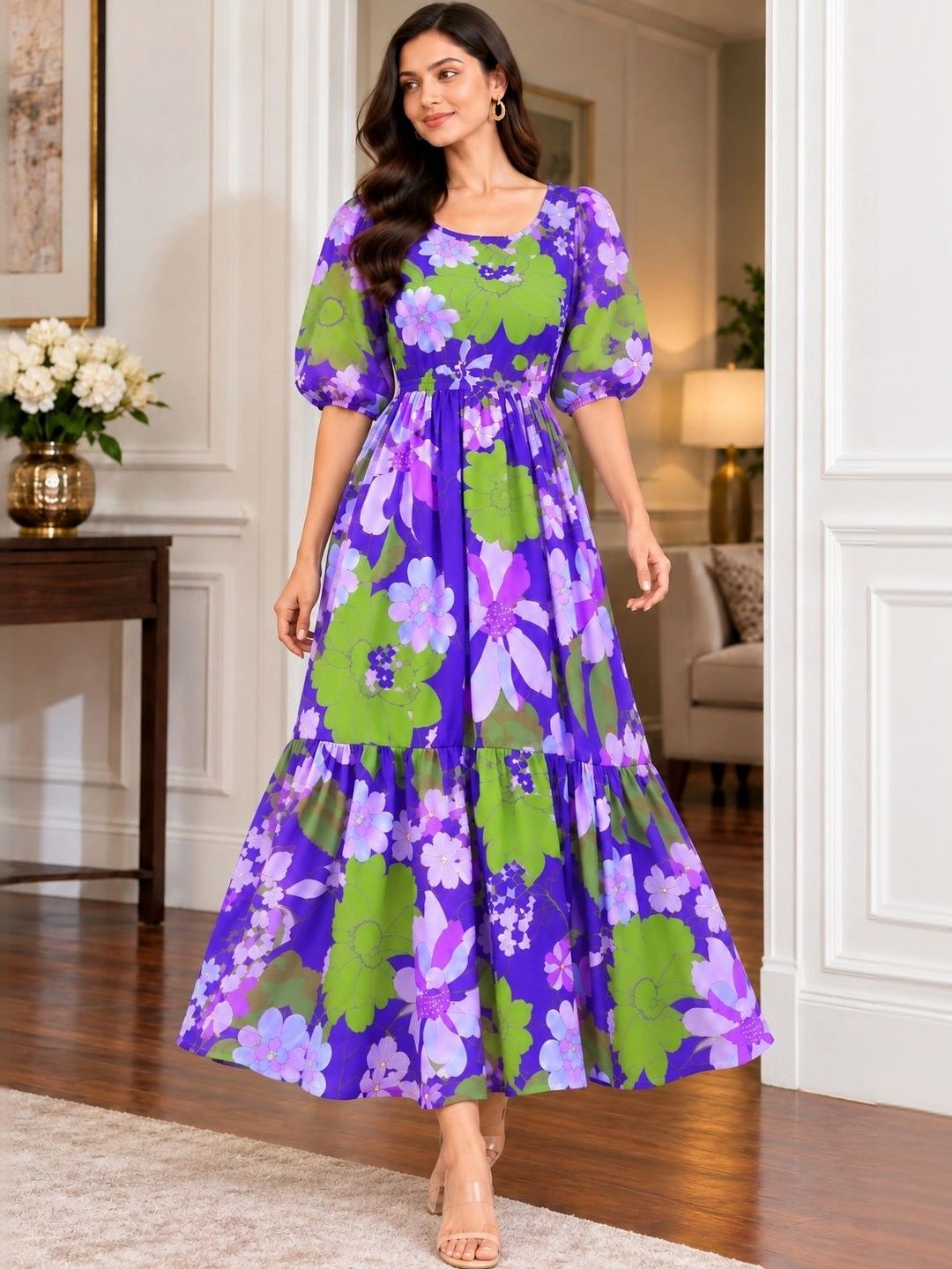 HERE&NOW Women Purple Printed Dress
