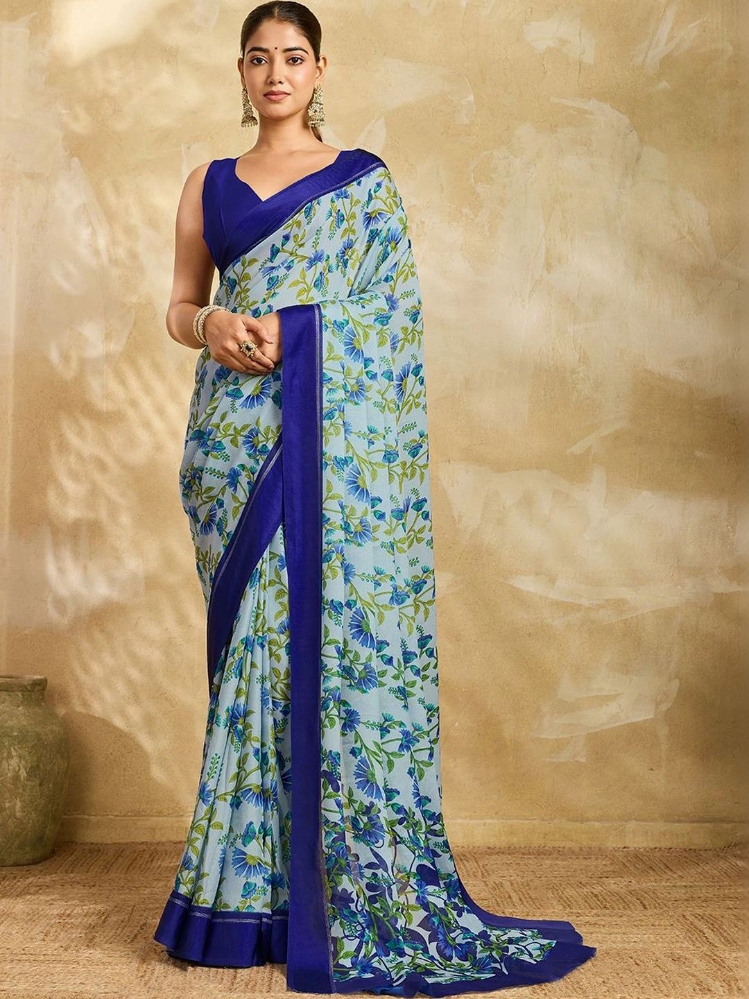 Aangan Silk Royal Blue Ombre Print Saree