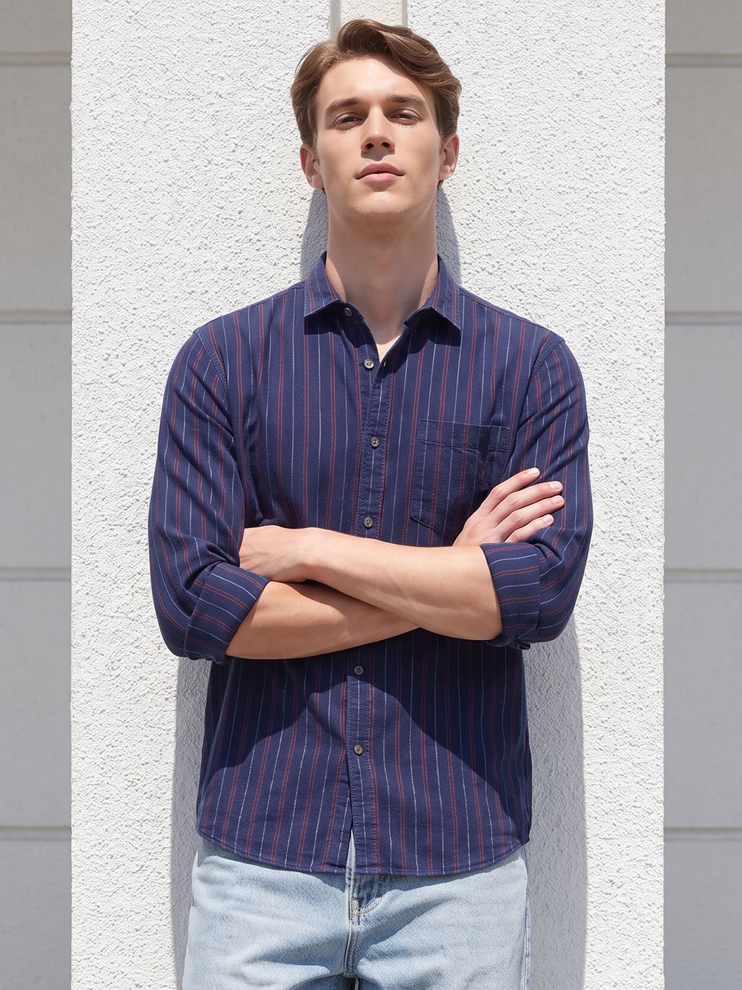 Mast & Harbour Striped Pure Cotton Shirt