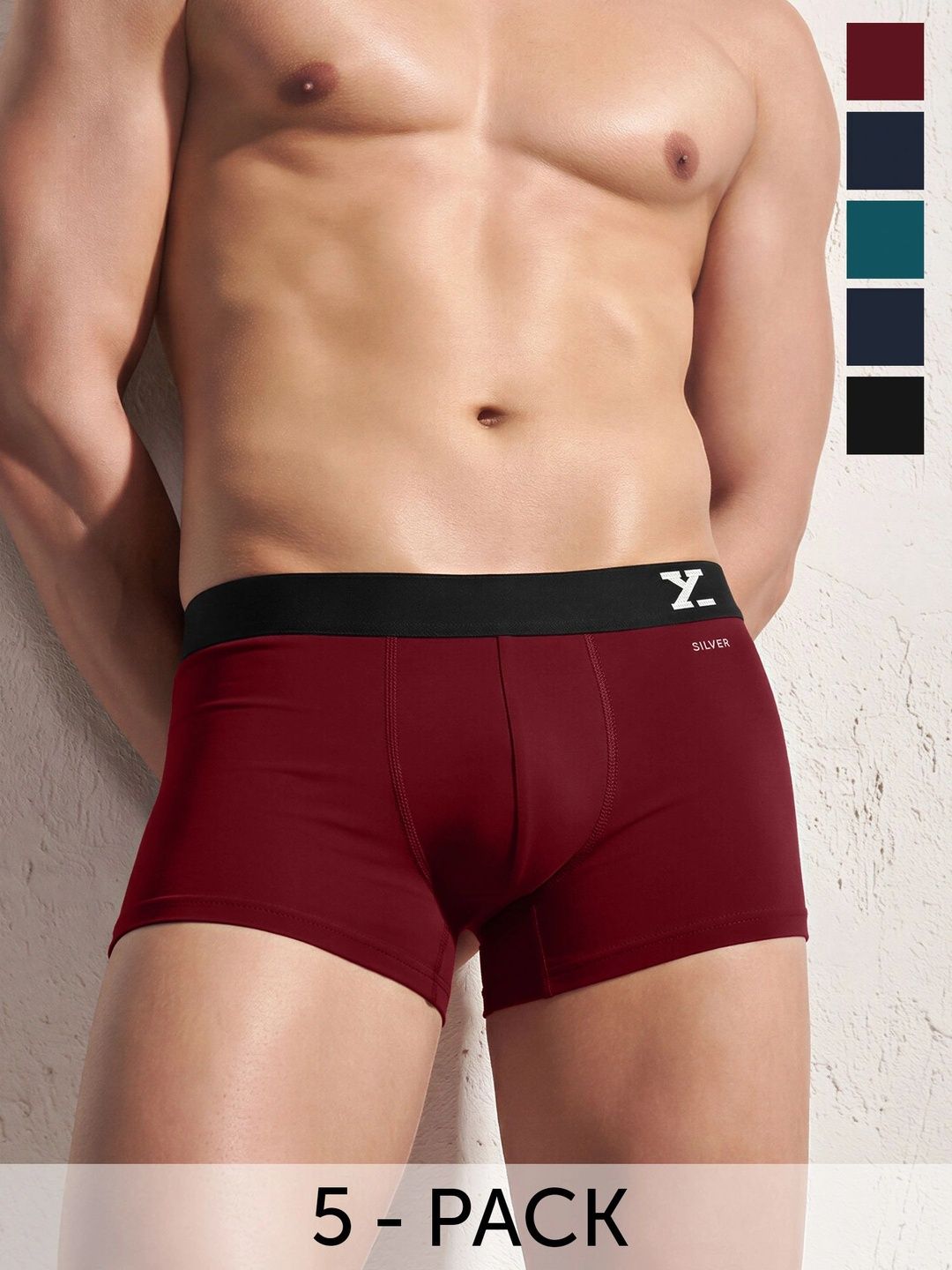 XYXX Pack of 5 Cotton Blend Solid Trunks