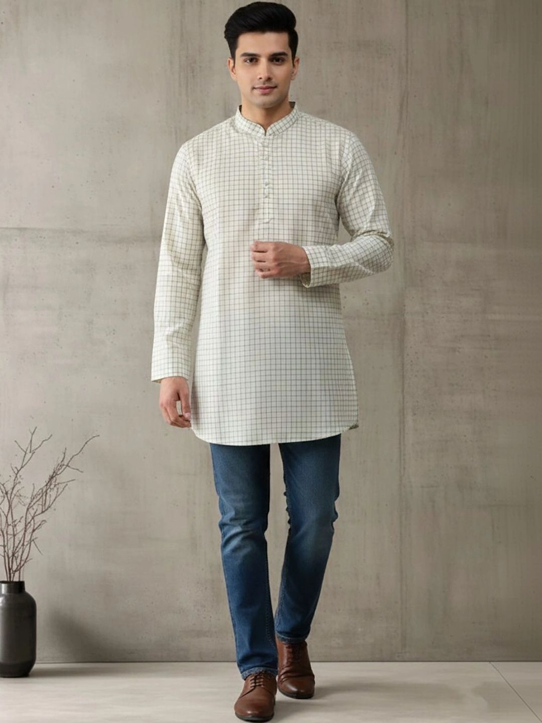 Anouk Men Checked Kurta
