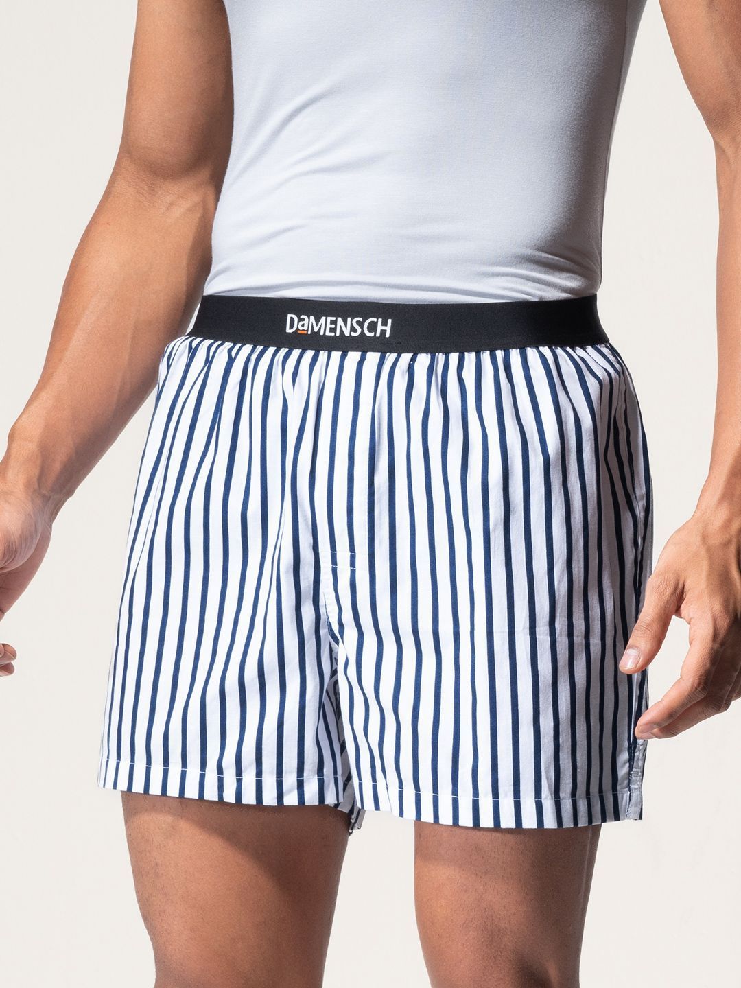 DAMENSCH  Men Striped White Ultra-Light Cotton Regular Fit Inner Boxer