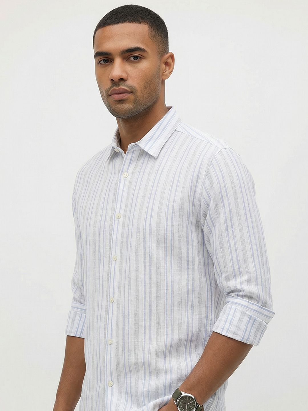 Roadster Life Co.Cotton Linen Striped Shirt