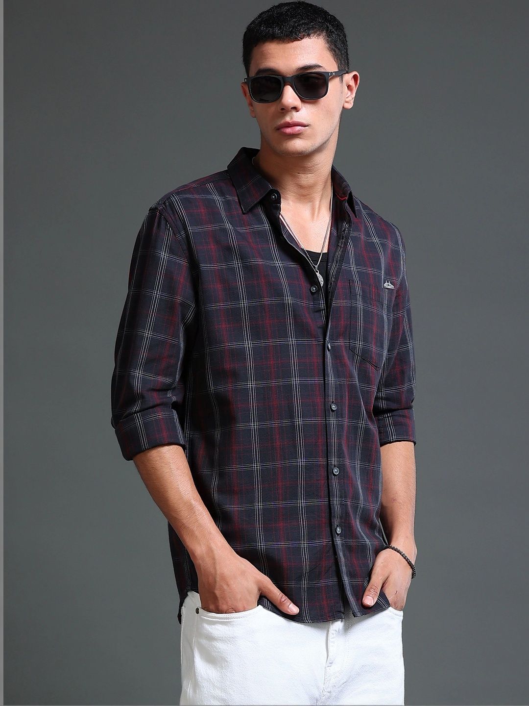 British Club Men Smart Slim Fit Tartan Checks Checked Casual Shirt