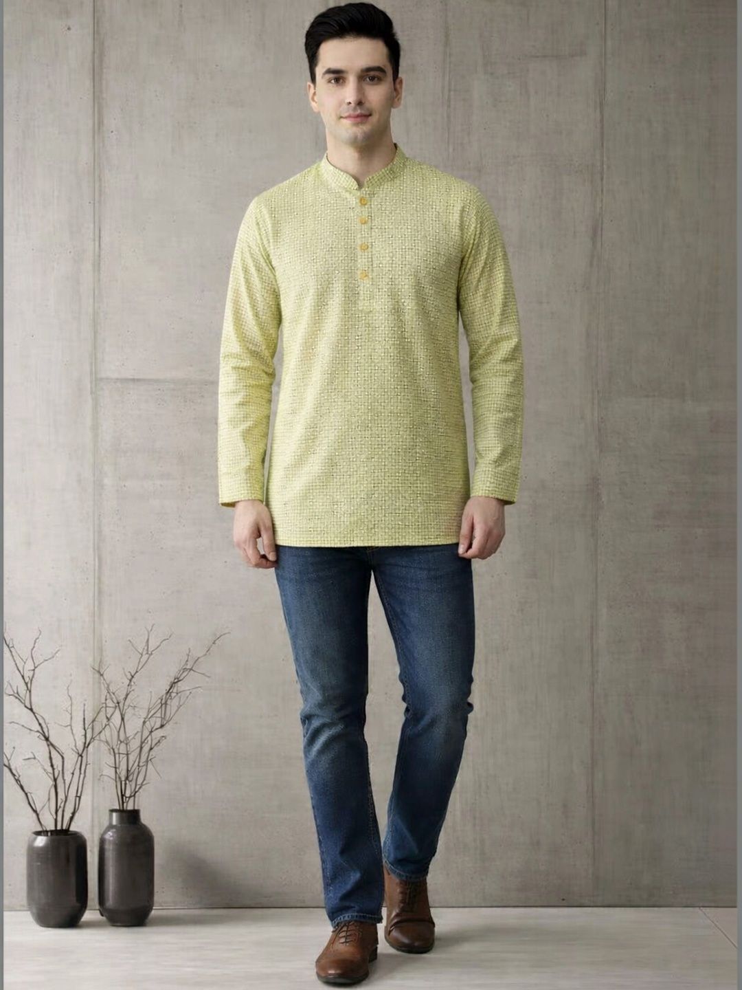 Anouk Men Checked Kurta