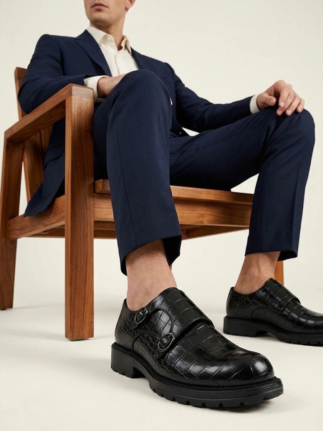 House of Pataudi Men Textured Formal Monk Shoes