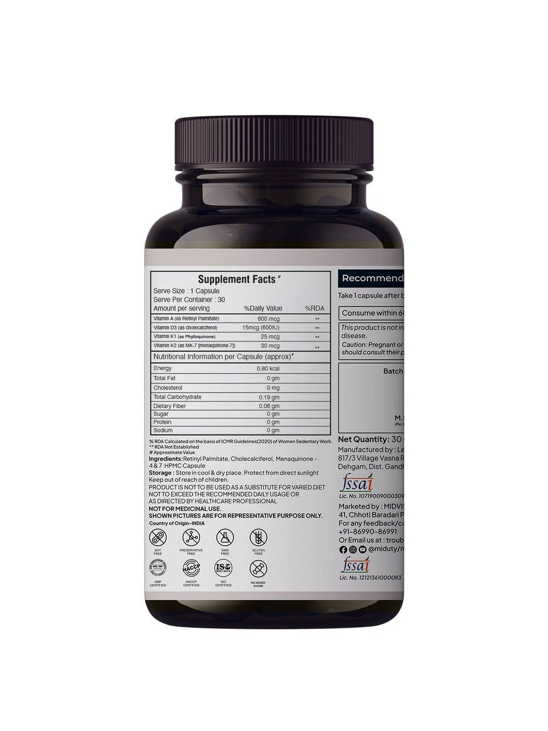 Buy Miduty 30 Capsules Of Vitamin ADK - Nutrition and Wellbeing