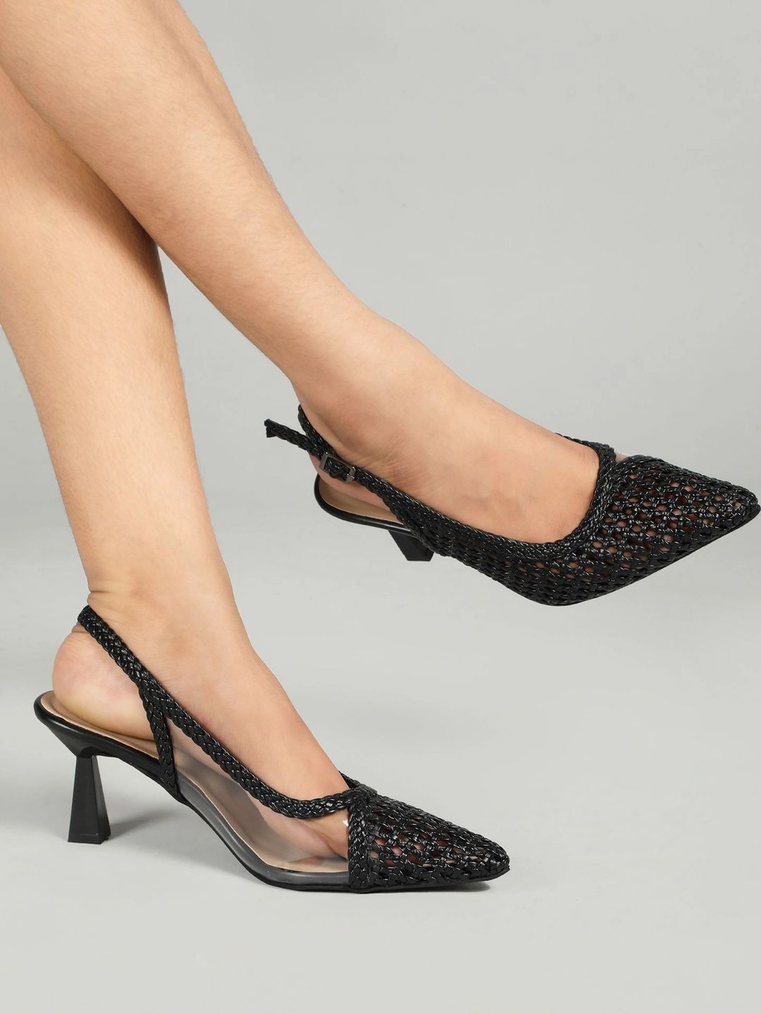Flat n Heels Black Kitten-Heel Pumps