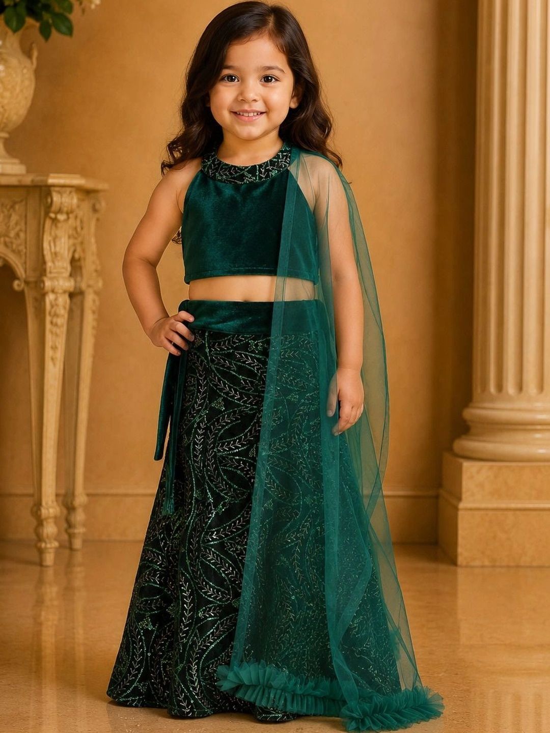 Spaarsh Unisex Kids Embellished Sequinned Ready to Wear Lehenga & Blouse With Dupatta