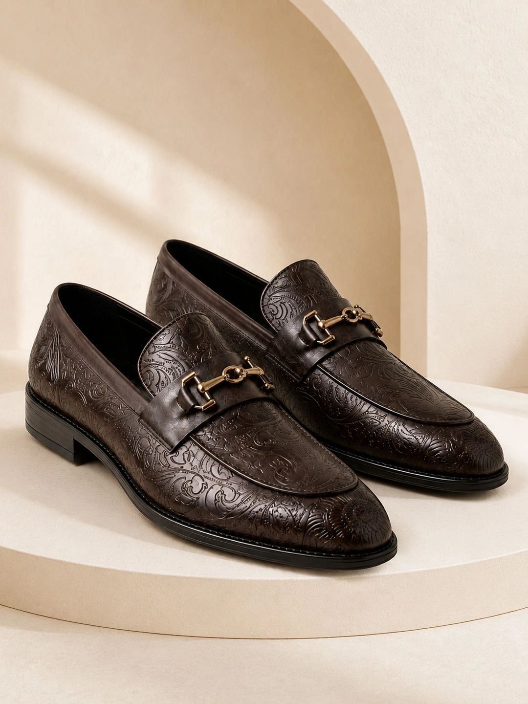 House of Pataudi Men Textured Round Toe Slip-On Loafers Formal Shoes