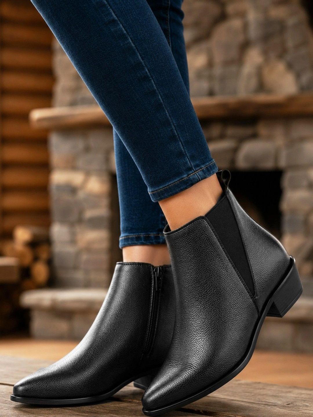 The Roadster Lifestyle Co Women Textured Pointed Toe Zip Chelsea Boots
