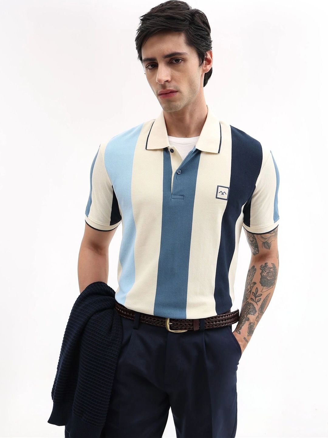 Mufti Striped Cotton Polo T-shirt