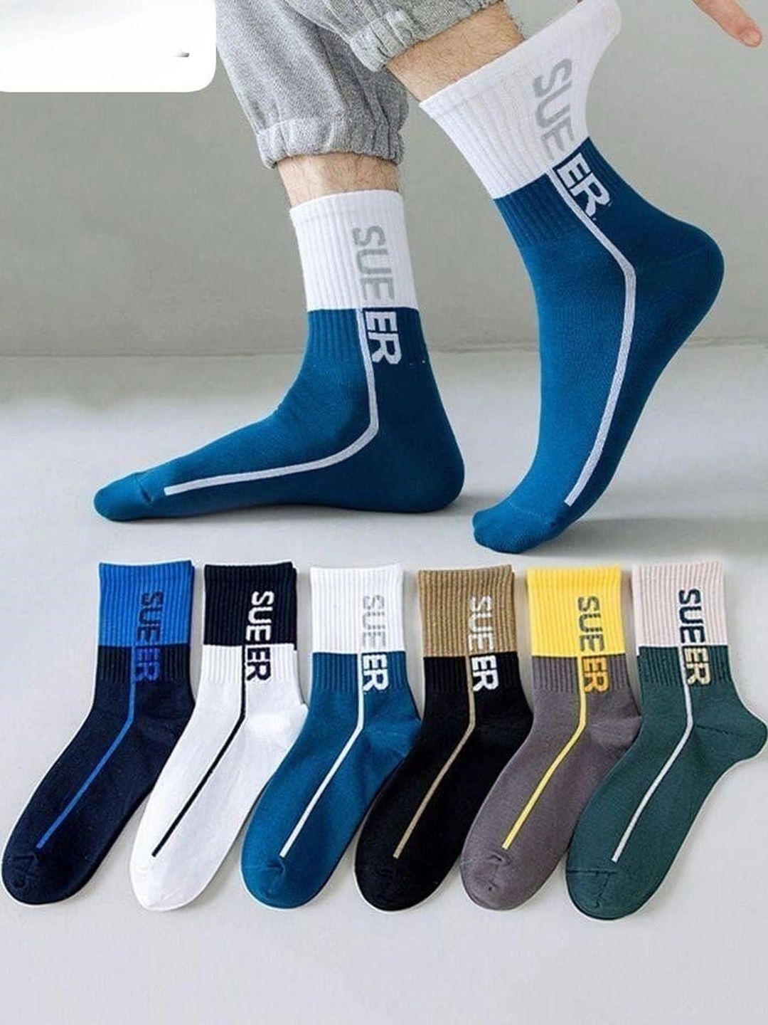 MERCEHIVE Men Pack of 6 Cotton Patterned Above Ankle Socks