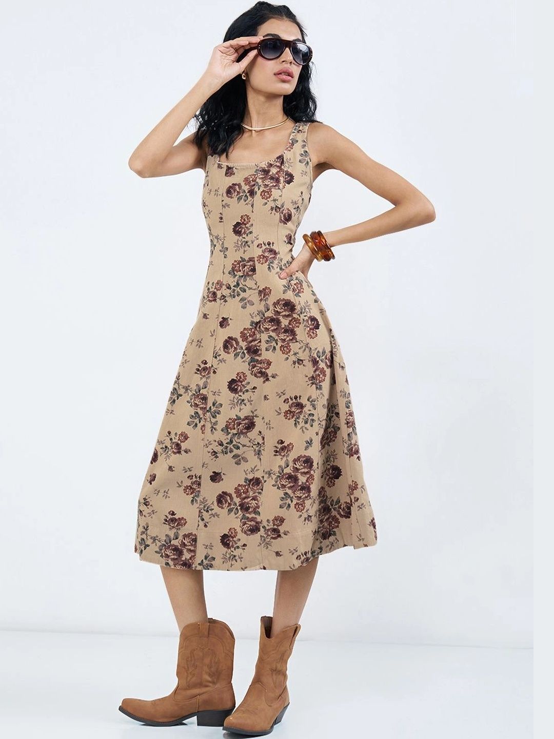 SF JEANS by Pantaloons Floral Print A-Line Midi Dress