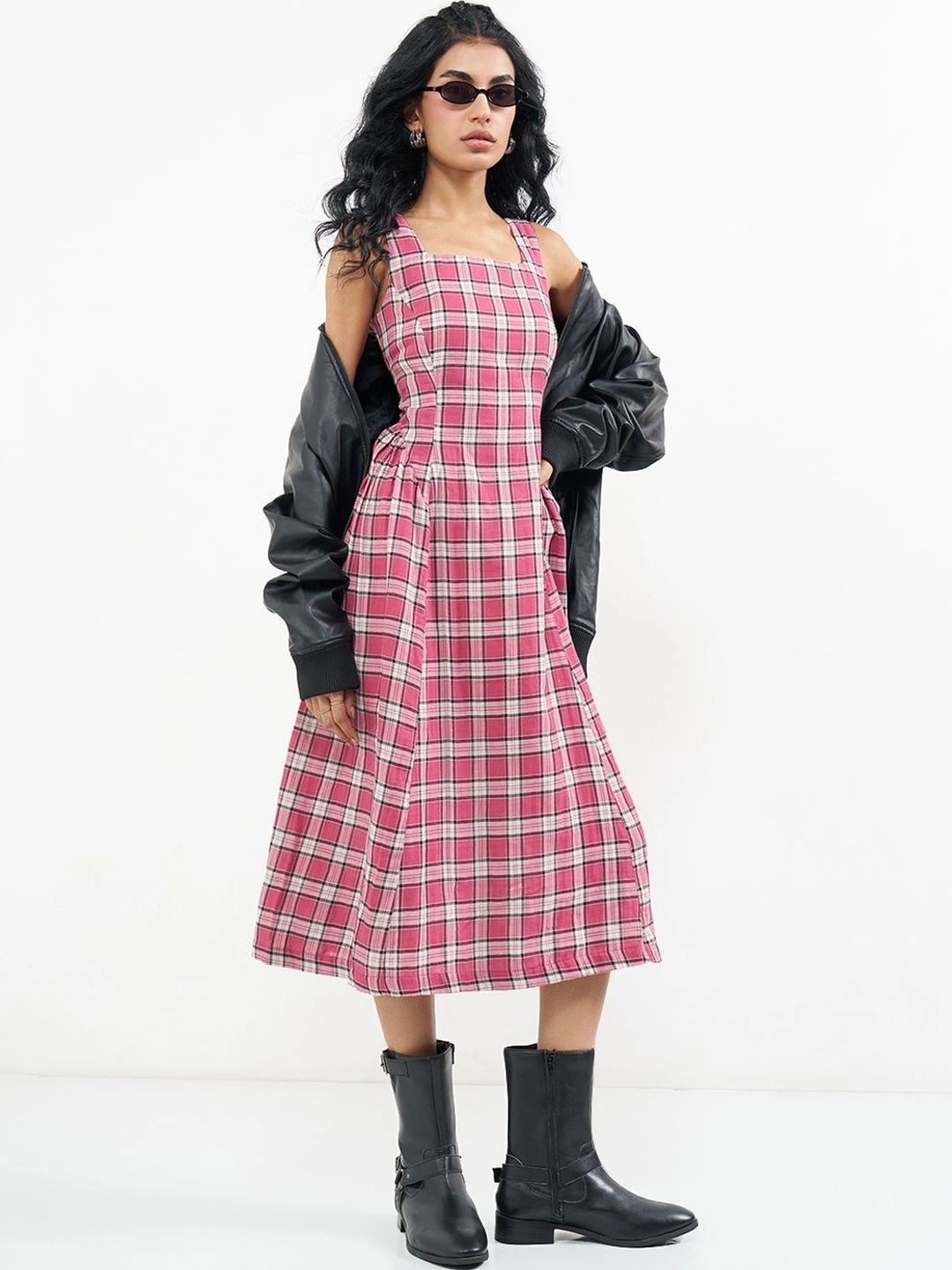SF JEANS by Pantaloons Checked A-Line Midi Dress