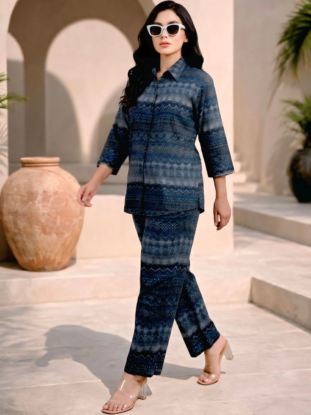 KIVOZ Bohemian Printed Shirt with Trousers
