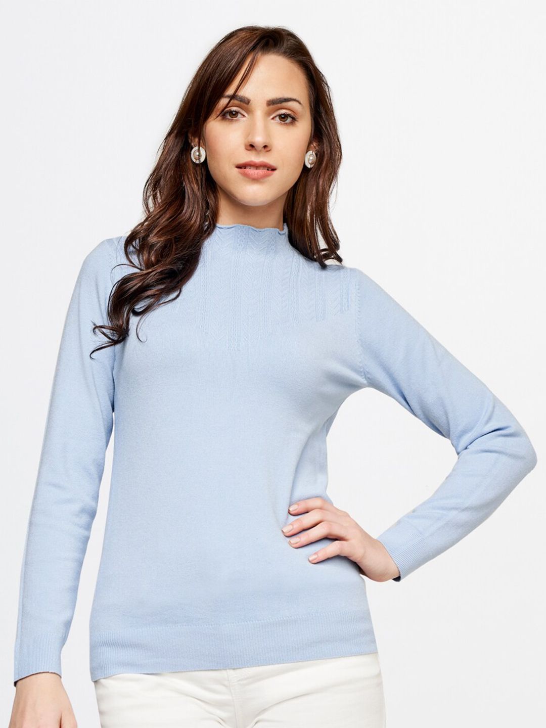 AND  Women Blue High neck Top Price in India