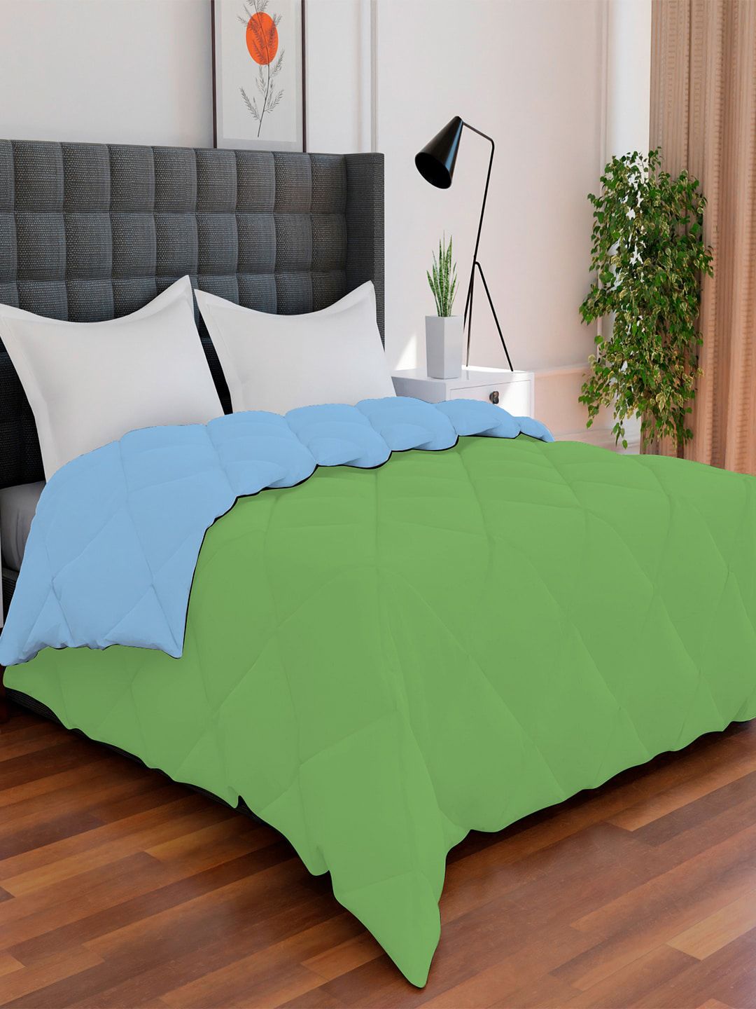AVI Lime Green & Blue Mild Winter 233 GSM Single Bed Reversible Comforter Price in India