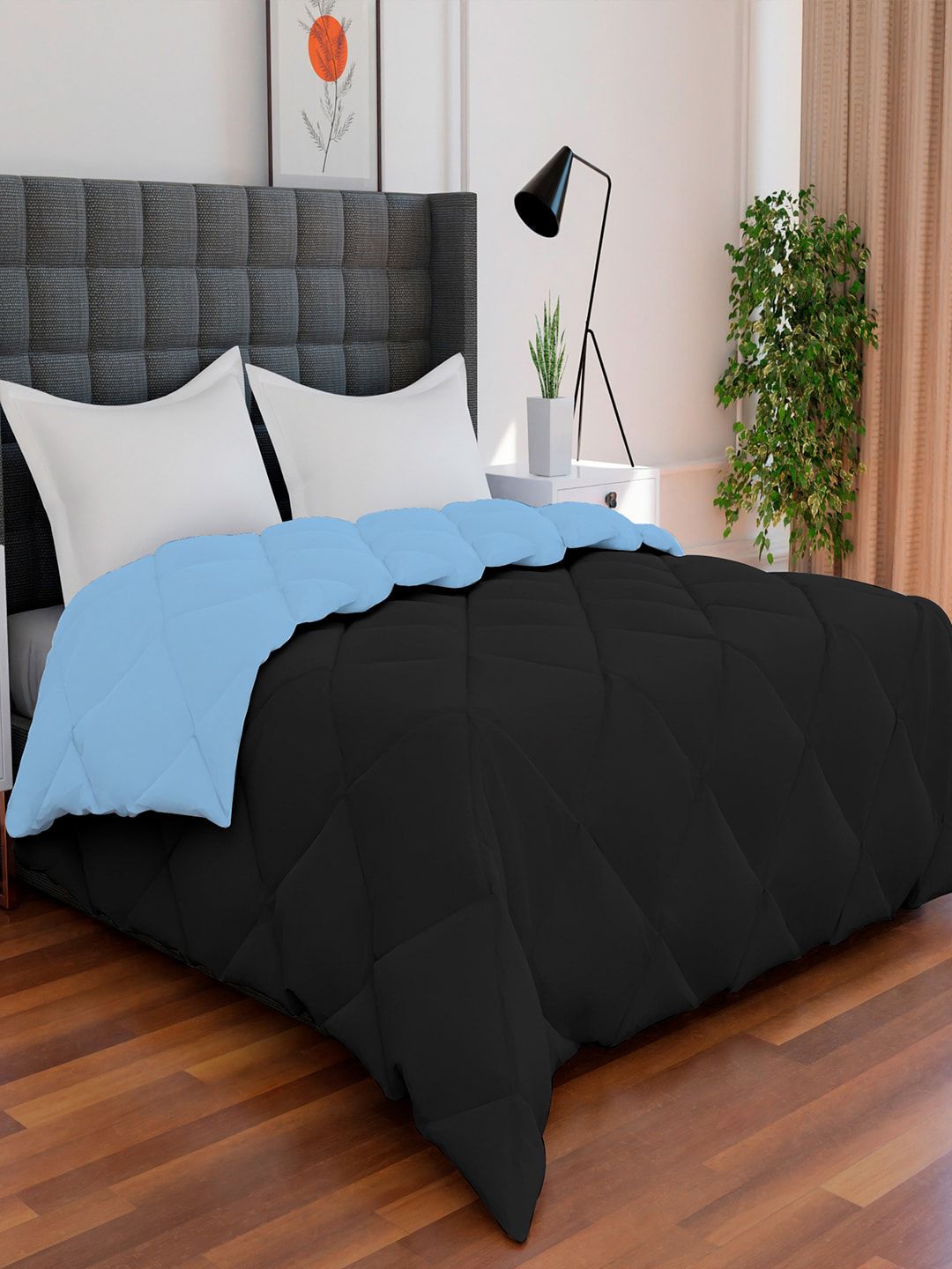 AVI Black & Blue Mild Winter 233 GSM Single Bed Comforter Price in India