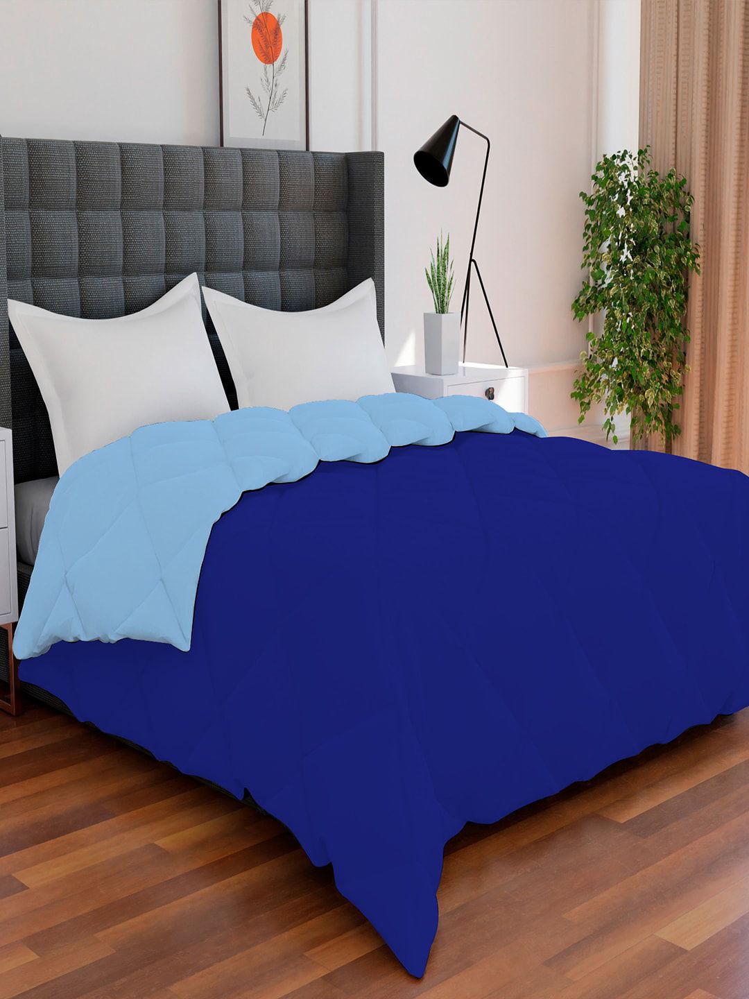 AVI Navy Blue & Blue Mild Winter 233 GSM Reversible Double Bed Comforter Price in India