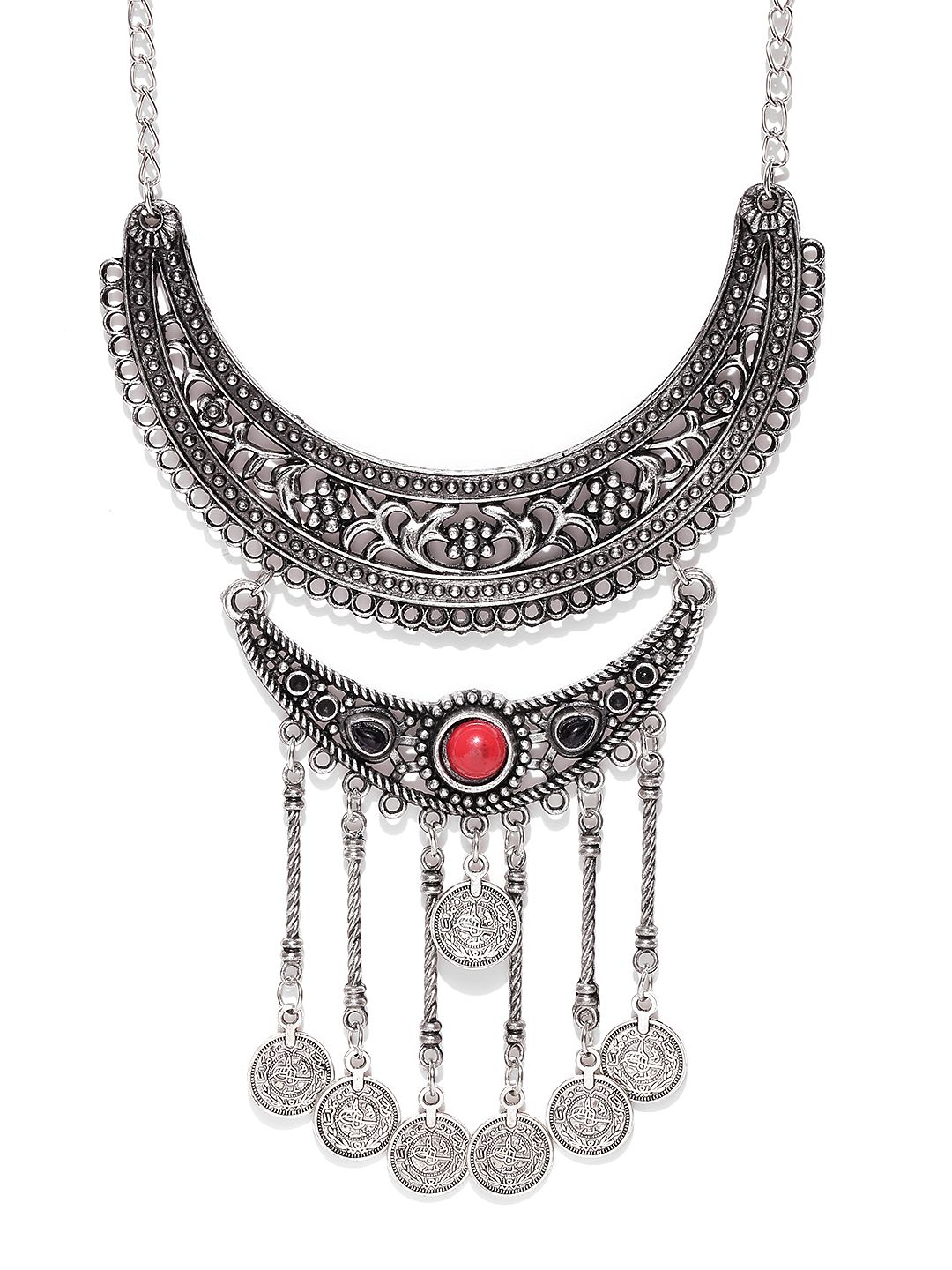 YouBella Oxidised Silver-Plated Cut-Out Textured Necklace Price in India