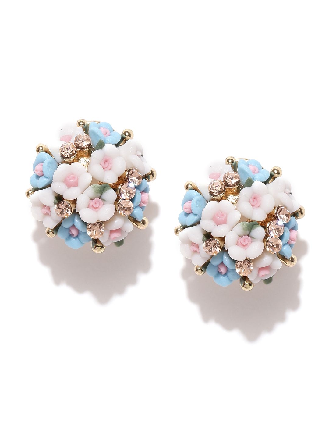 YouBella White & Blue Gold-Plated Floral Studs Price in India