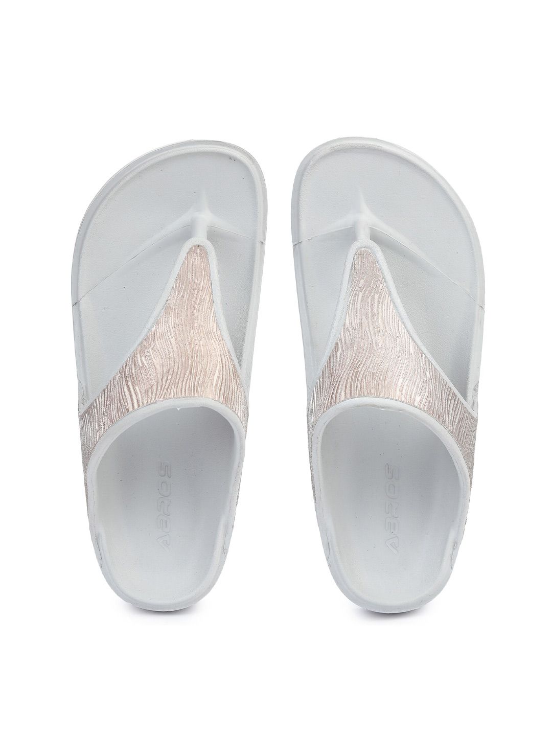 ABROS Women White & Gold Self Design Thong Flip-Flops