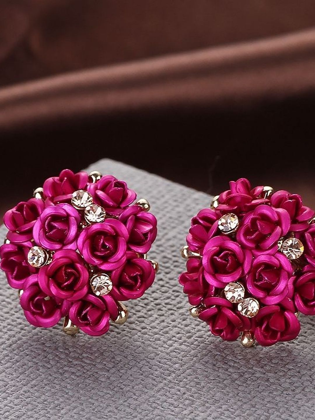 YouBella Magenta Gold-Plated Floral Studs Price in India