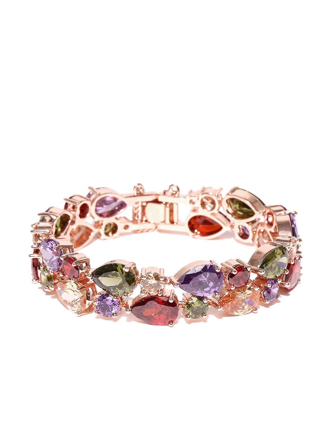 YouBella Multicoloured Swiss Zircon Stone-Studded Link Bracelet Price in India
