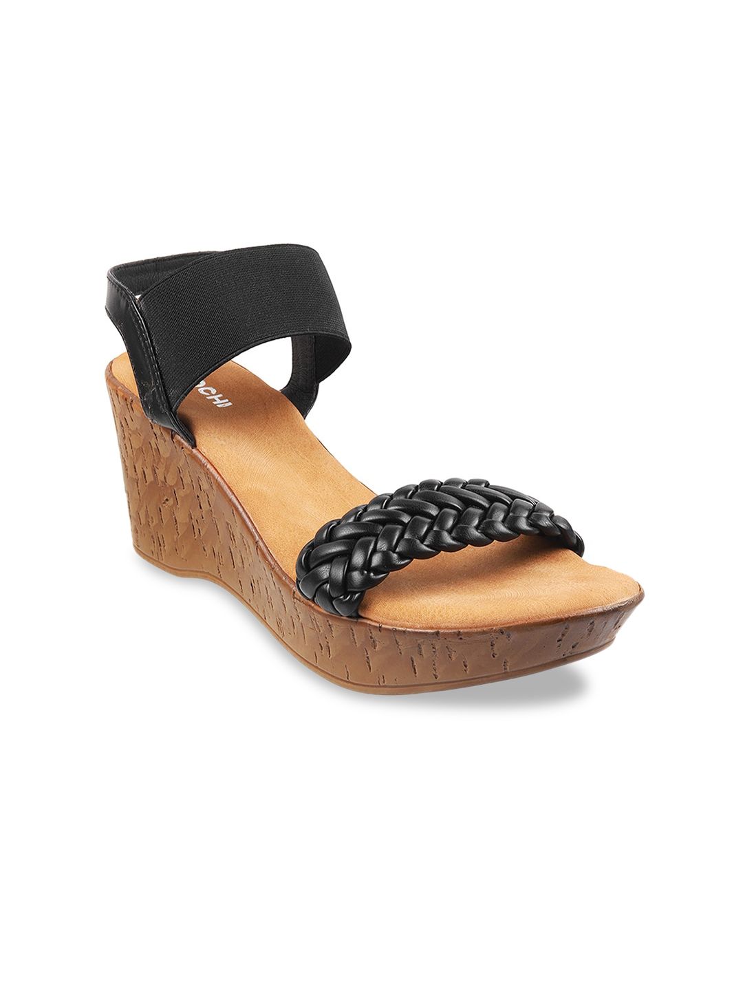 Mochi Women Black Wedge Sandals