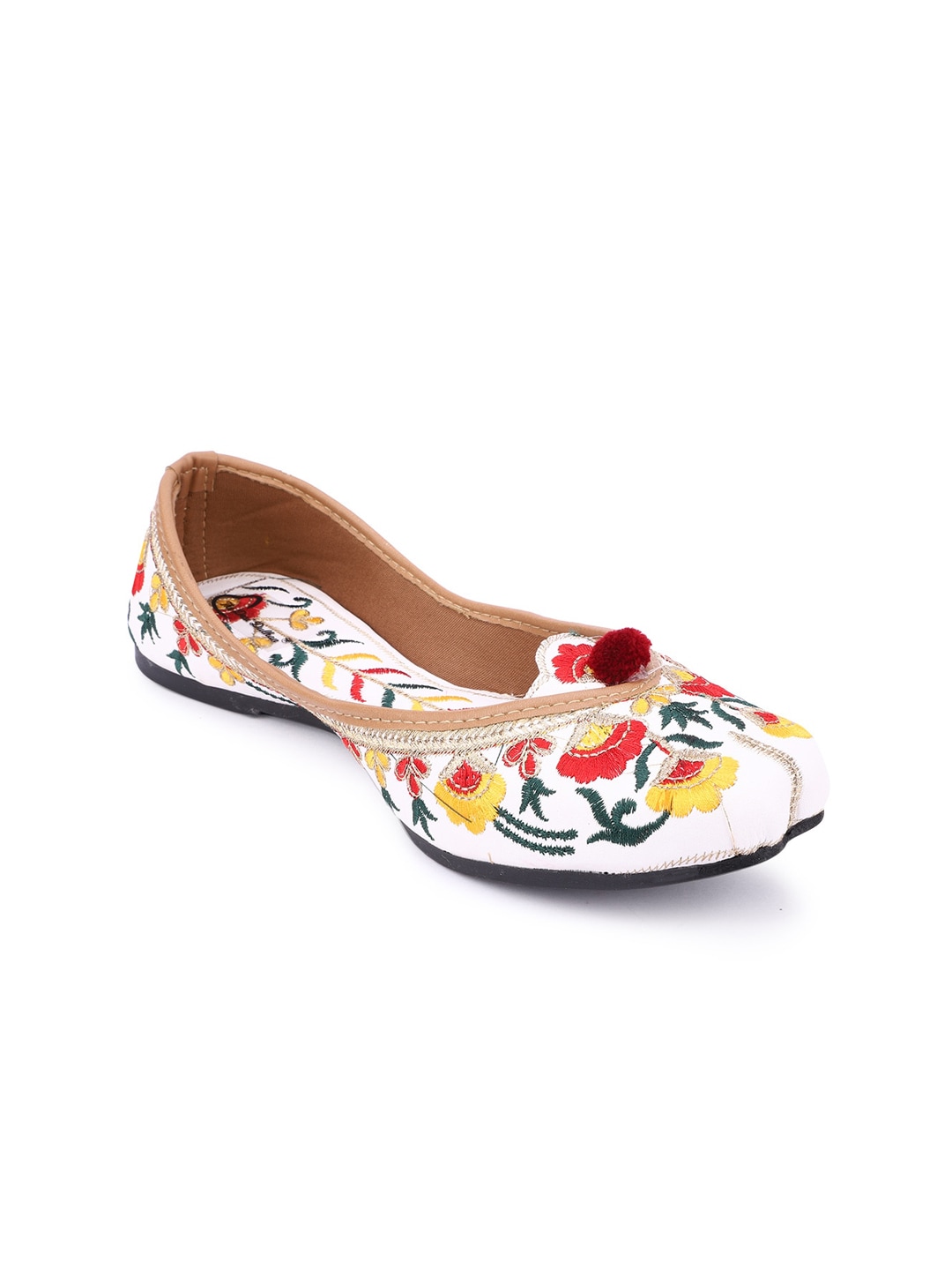 The Desi Dulhan Women White Ethnic Embroidered Mojaris Flats Price in India