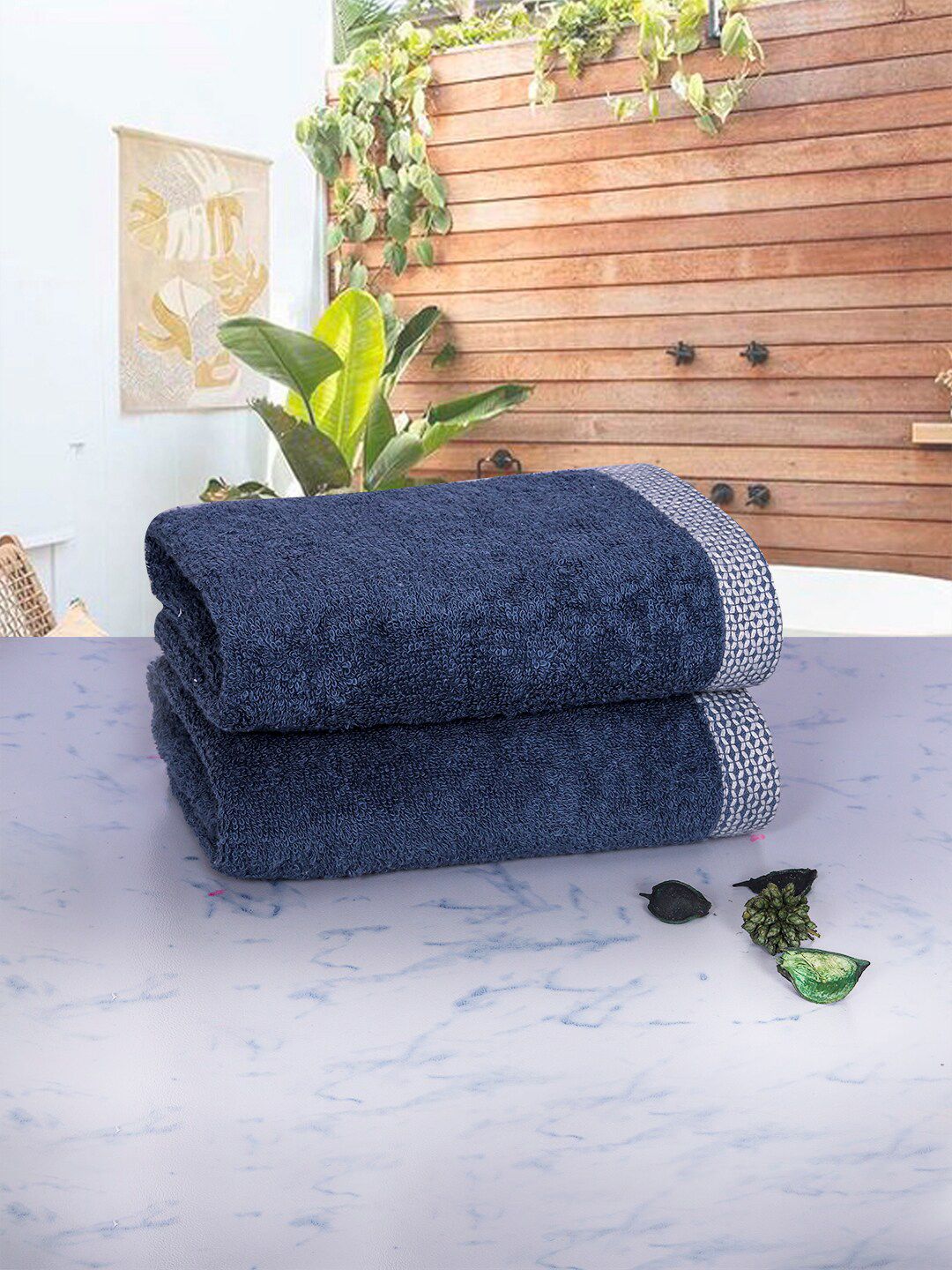 RANGOLI Blue Set of 2 100% Organic Bamboo Hand Towels Price in India