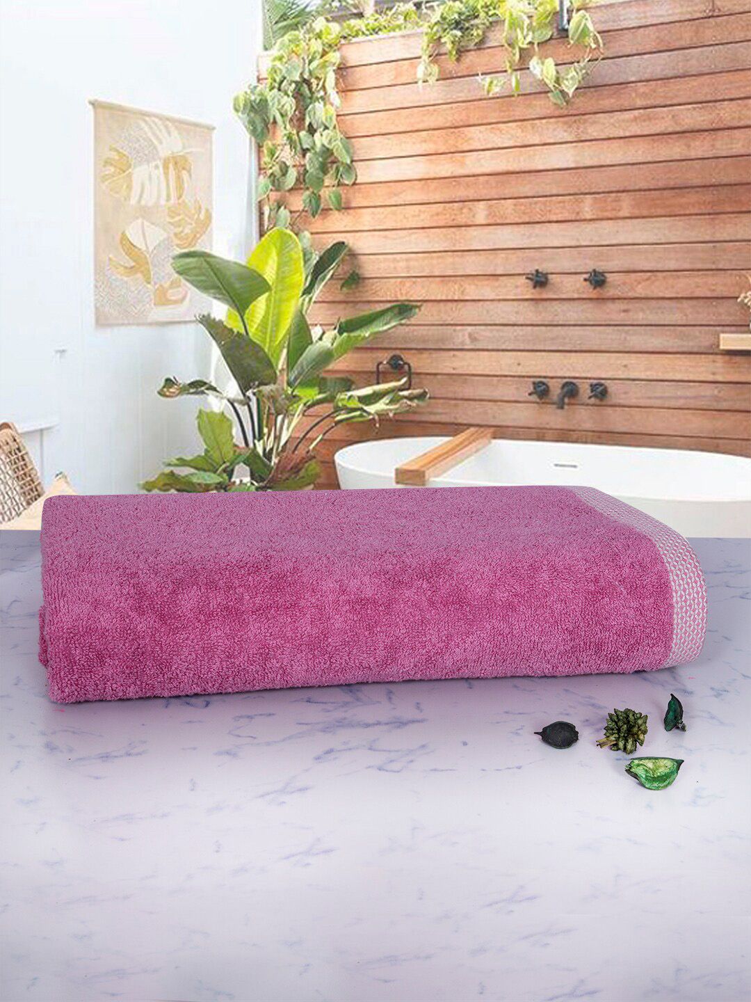 RANGOLI Purple Solid 600 GSM Pure Bamboo Bath Towels Price in India