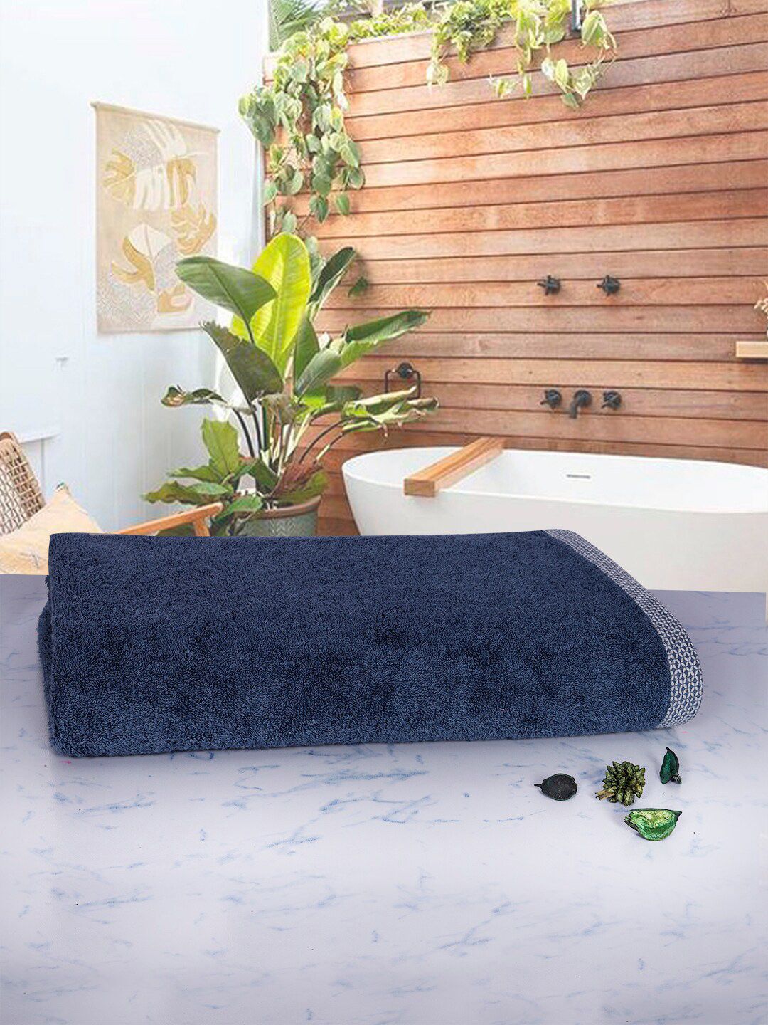 RANGOLI Blue Solid 600 GSM Organic Bamboo Bath Towel Price in India