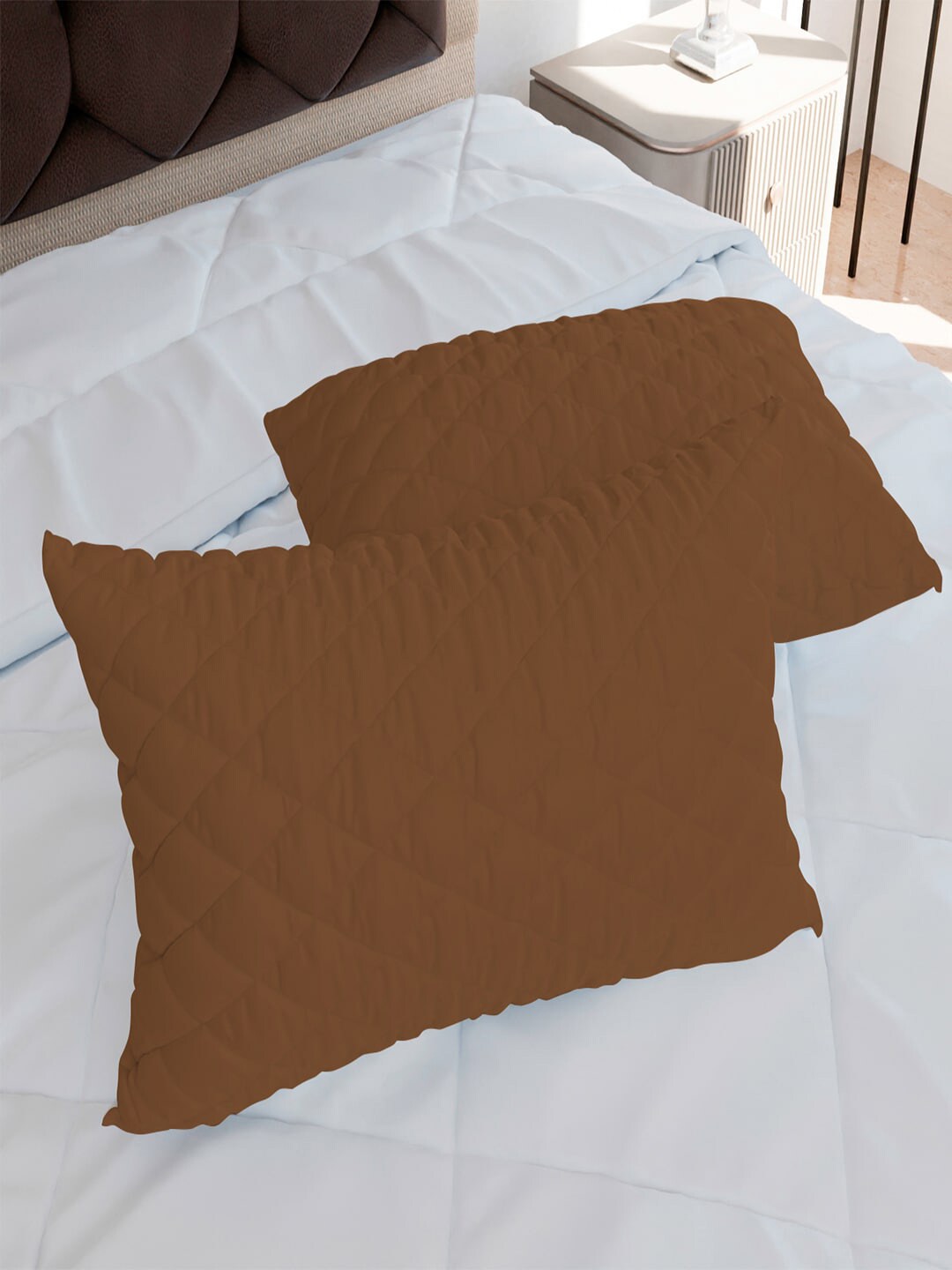 AVI Set Of 2 Brown Quilted Microfiber Sleeping Pillows Price in India