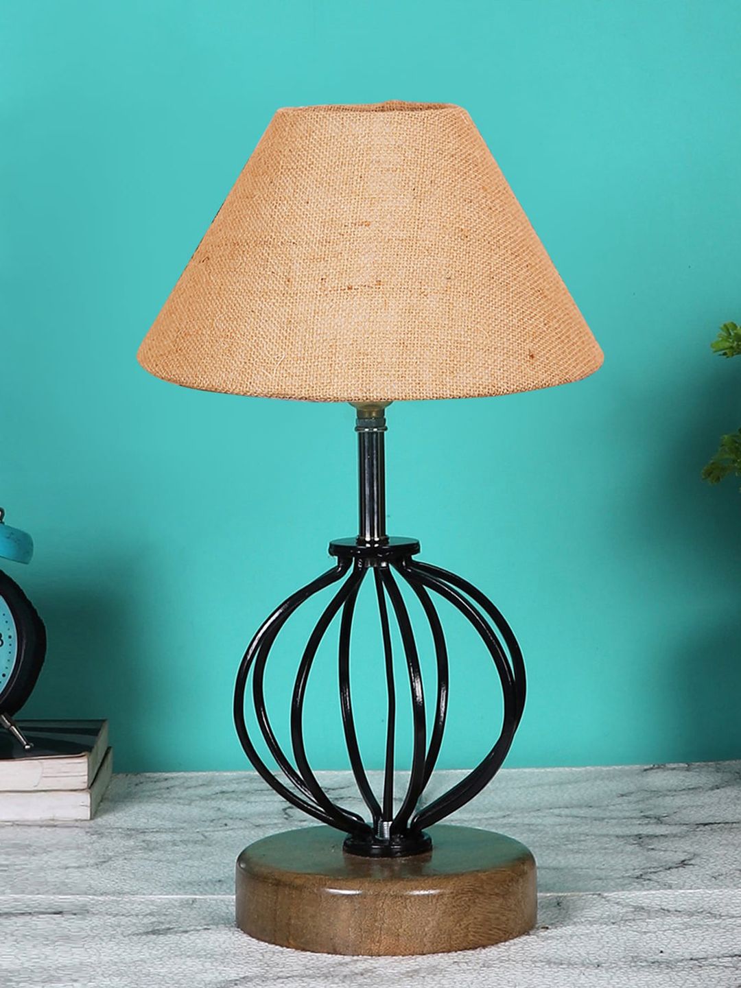 Devansh Black & Beige Solid Frustum Table Lamp Price in India