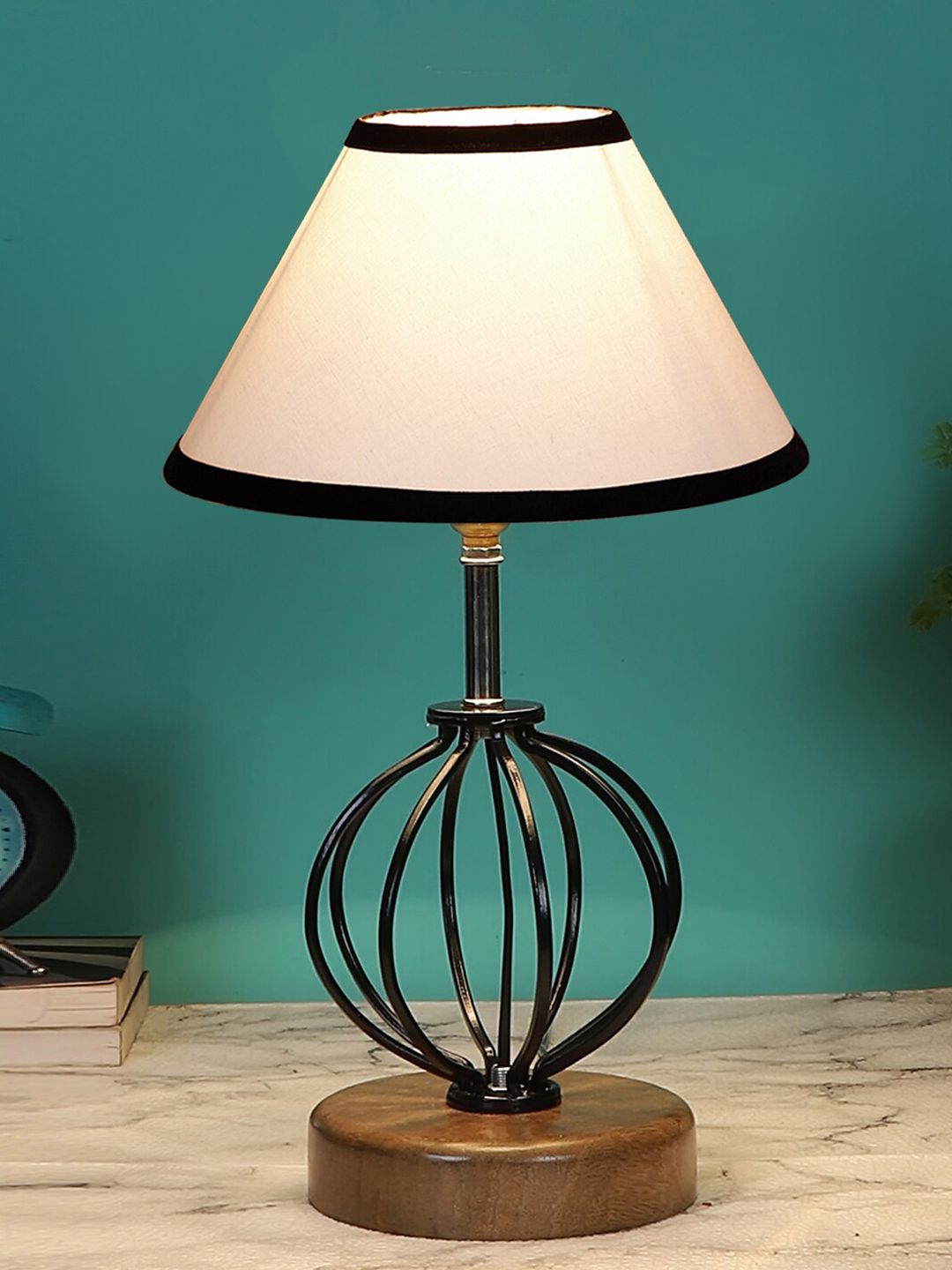 Devansh White & Black Solid Metal Table Lamps Price in India