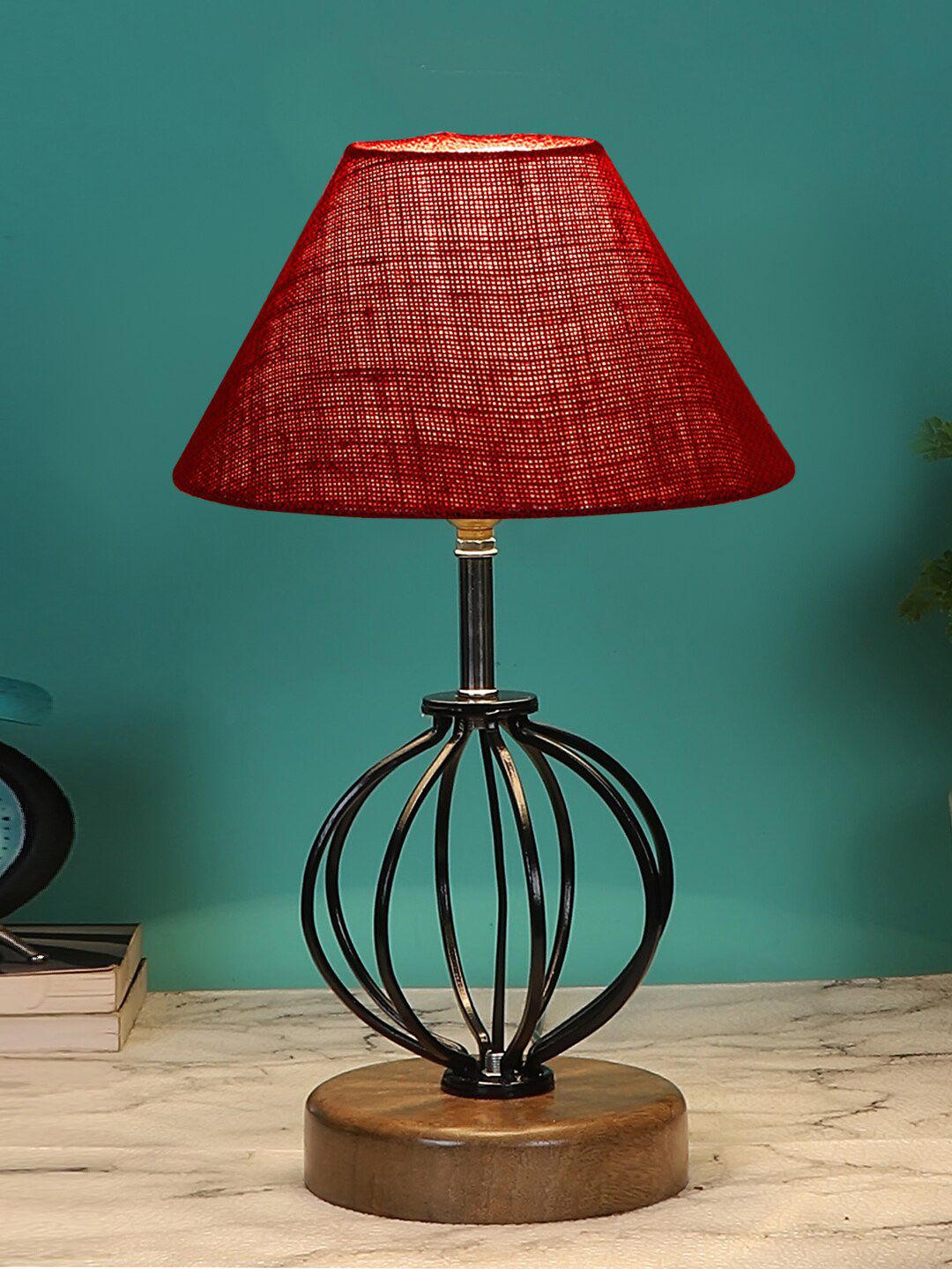 Devansh Maroon Solid Table Lamp Price in India