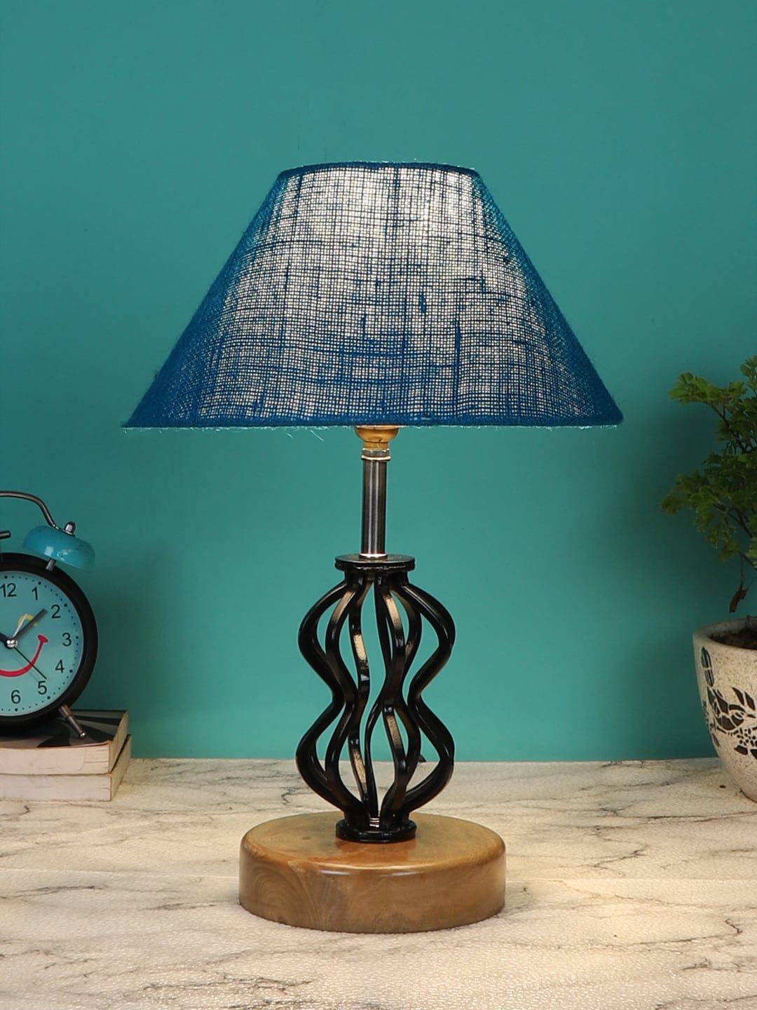 Devansh Turquoise Blue & Brown Abstract-Shaped Table Lamps Price in India