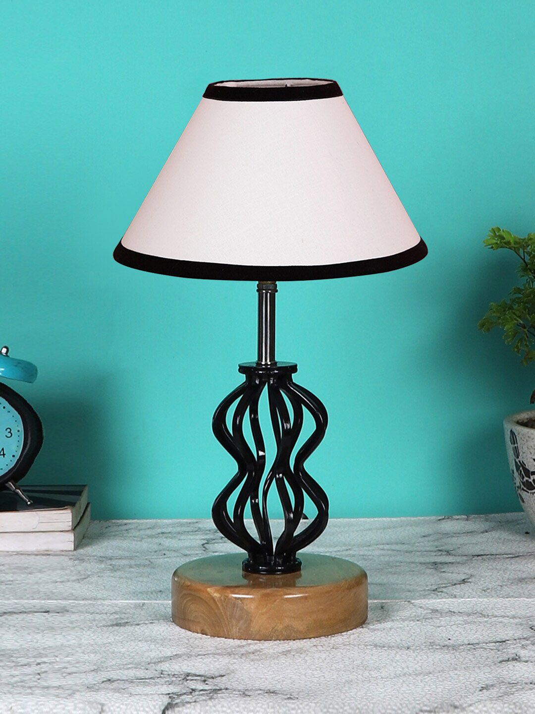 Devansh White & Black Solid Table Lamp Price in India