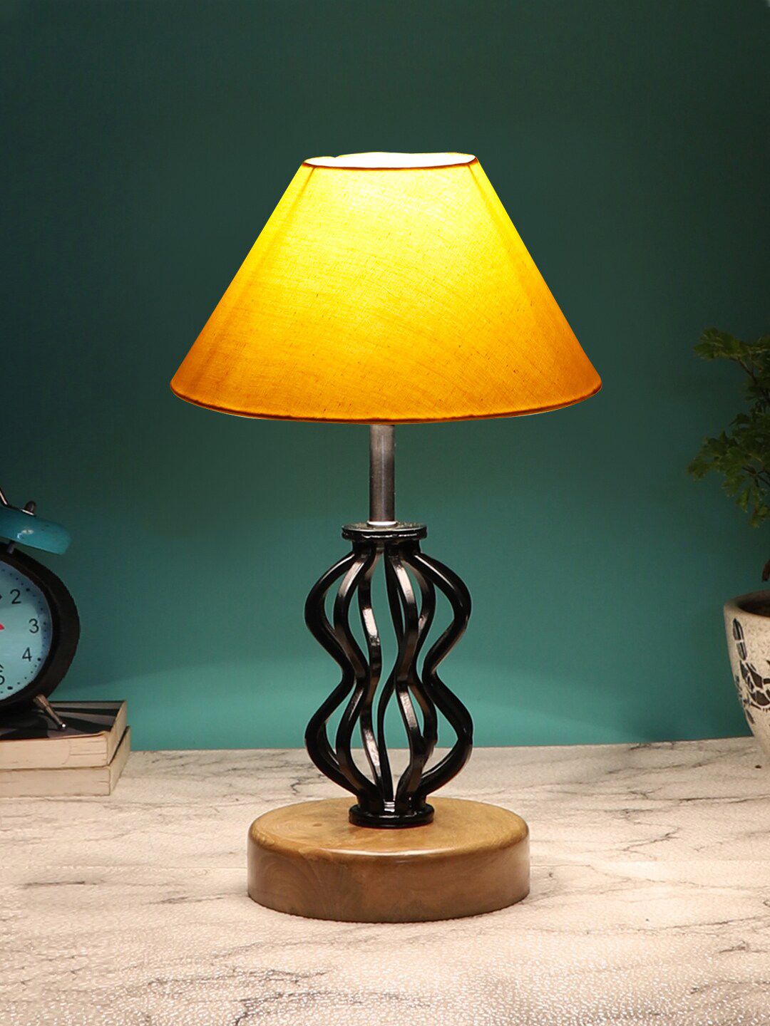 Devansh Yellow & Black Solid Metal Table Lamps Price in India