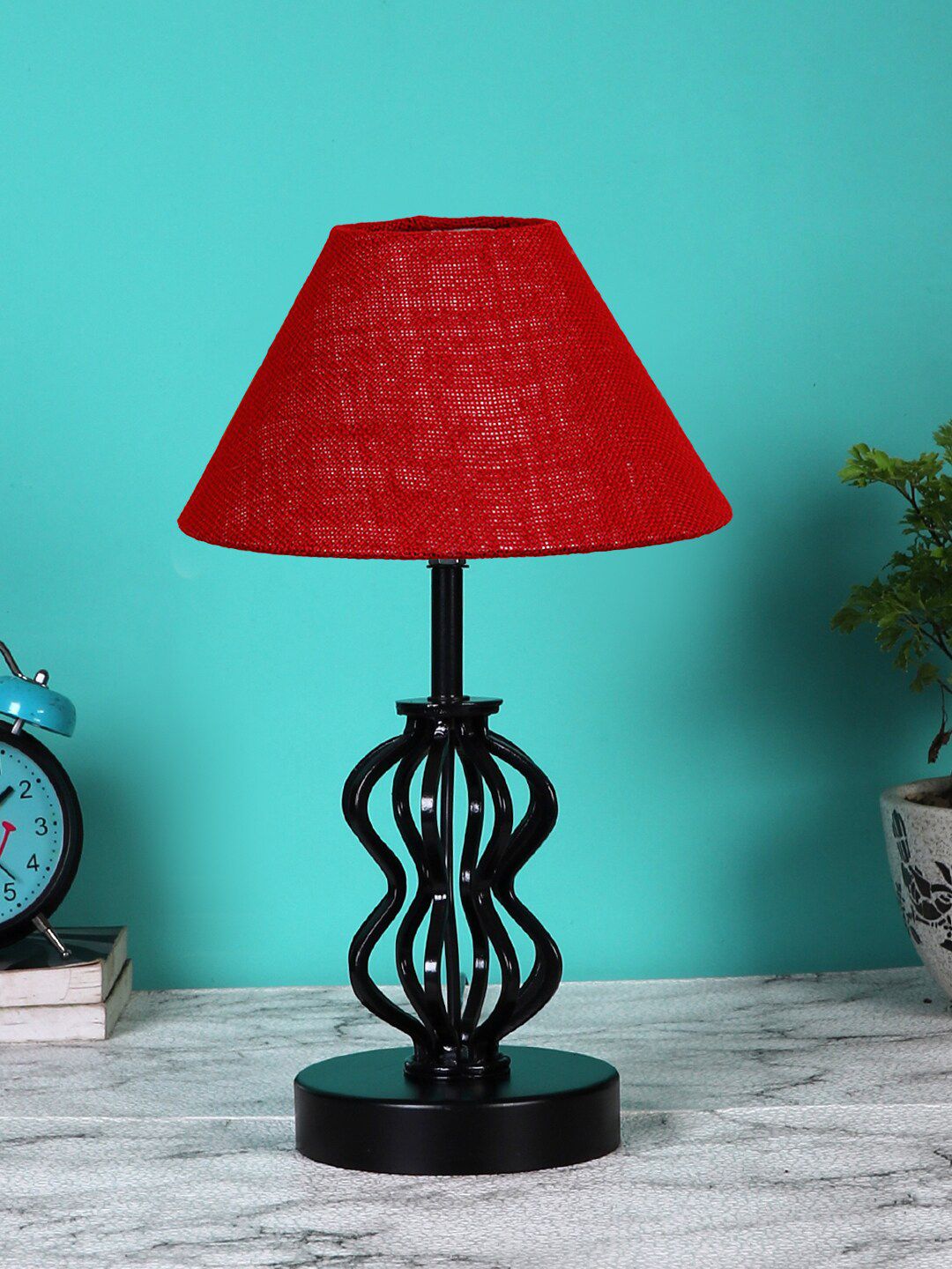 Devansh Maroon Solid Table Lamp Price in India