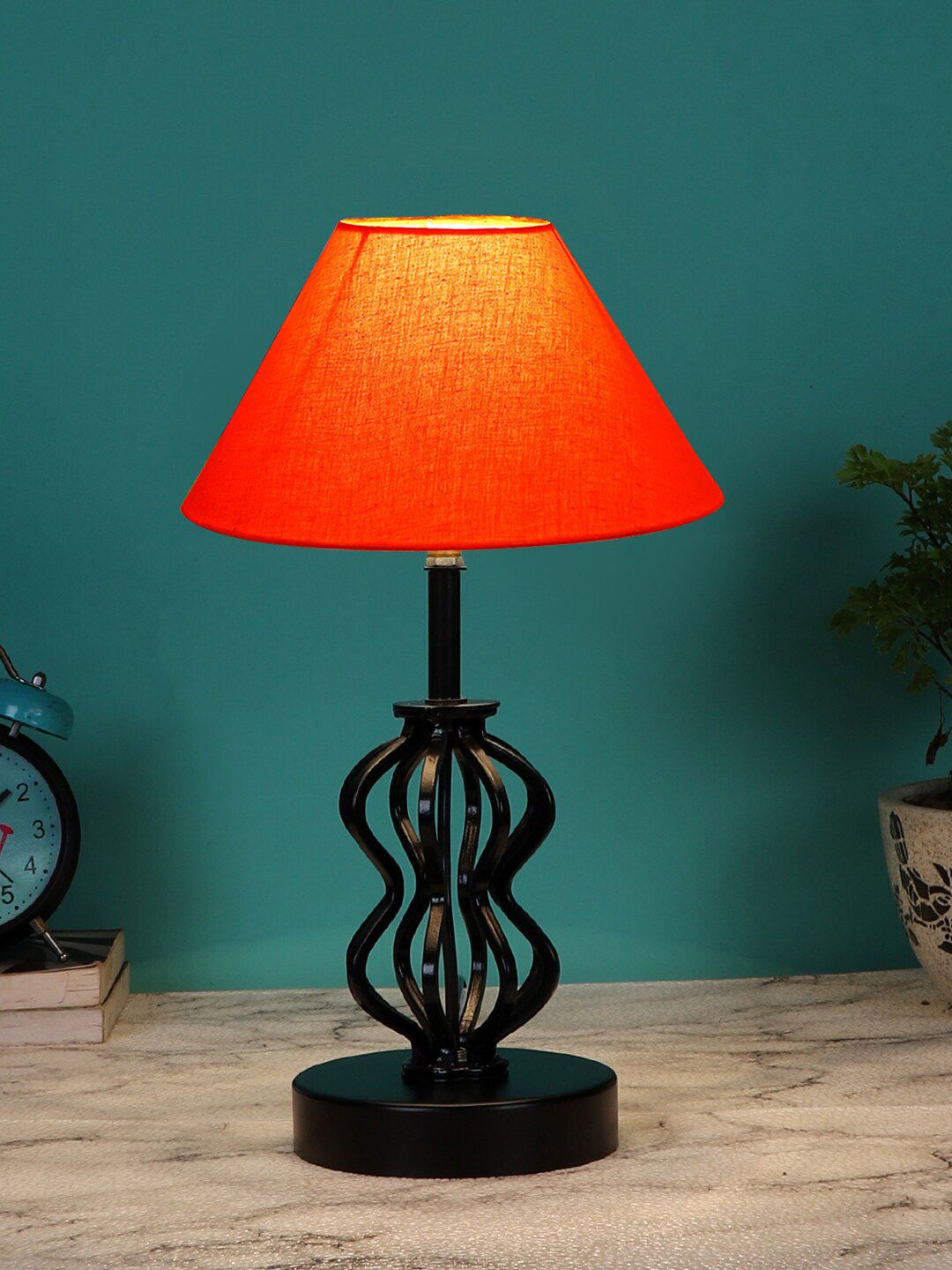 Devansh Orange & Black Solid Frustum Shaped Table Lamp Price in India