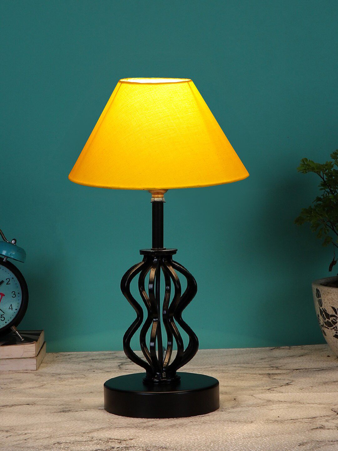 Devansh Yellow & Black Solid Table Lamps Price in India