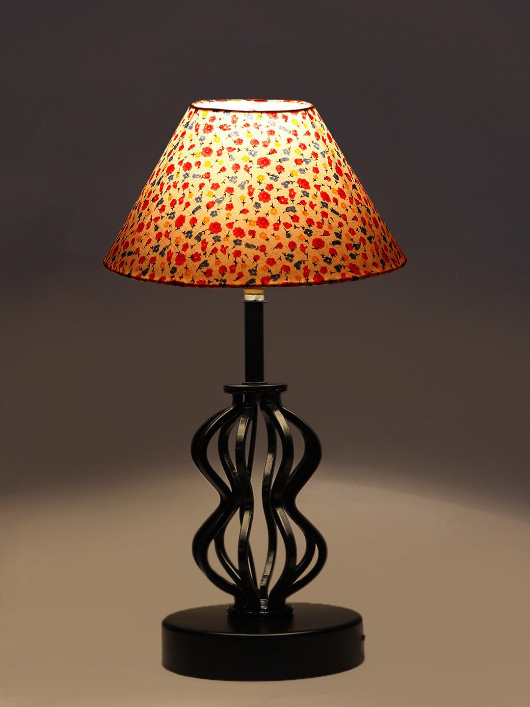 Devansh Black & White Printed Traditional Frustum Table Lamp Price in India